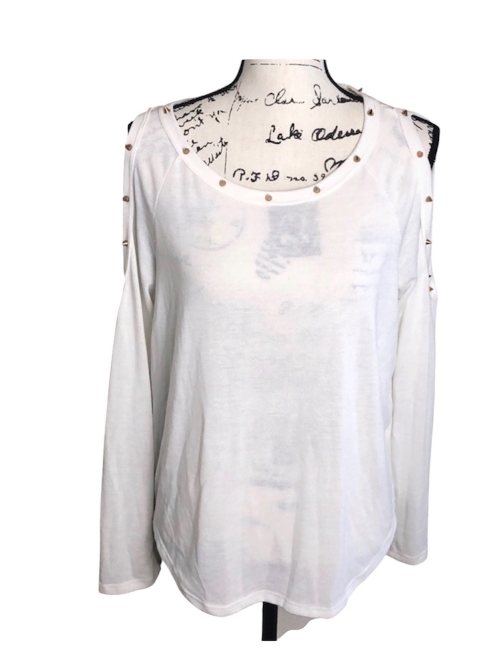 Foreign Exchange Cold Shoulder Long Sleeve Shirt with Stud Embellishment Size S